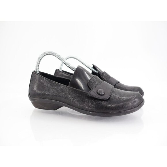 Dansko Women's Olena Loafer Size 40 9.5 Slip On Flat Shoe Black Metallic Leather - Picture 1 of 12